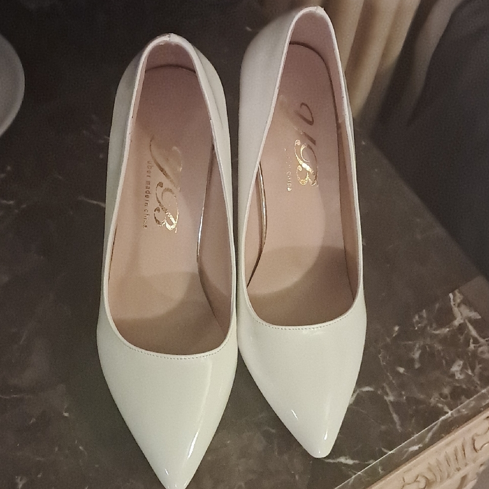 Cream High Heel Pumps with Pointed Toe and Minimalist Design